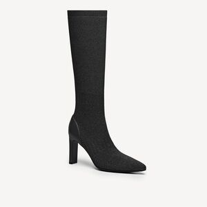 Textured Woven Pointed Toe Heeled High Boots